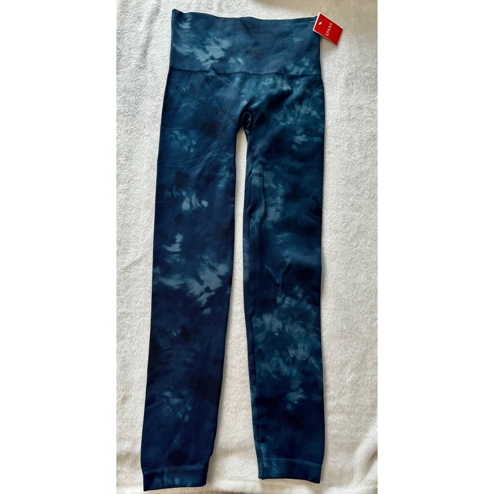 Spanx Look At Me Now Seamless Leggings Navy Tie Dye Marble High Waist Medium